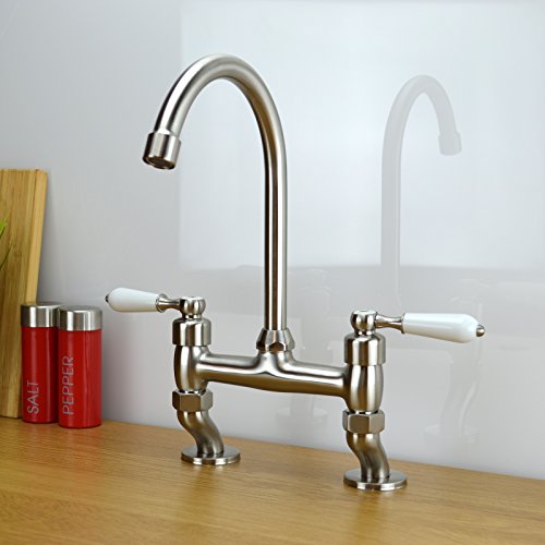 Best Price ENKI Traditional White Lever Bridge Taps Kitchen Sink Mixer