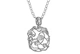 14K White Gold Labyrinth of Life Matte Pendant, Enhanced with Bezel Set Diamonds, Sliding on a 16'' Open-link Hammered-Finish Chain Necklace. (0.10 c.t.t.w., GH-Color, SI-Clarity).