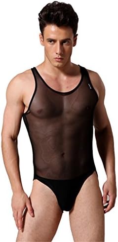 Men's Club Slim Stretch Mesh Lingerie Bodysuit Jumpsuits Bodywear Underwear