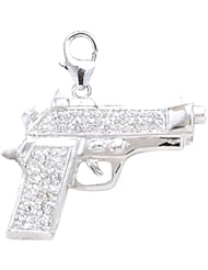 14K White Gold Diamond Gun Charm