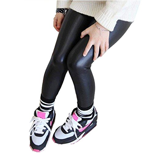 eshion® Girls Black Stretchy Faux Leather Skinny Pants Leggings Trousers
