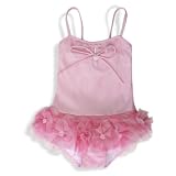 Ciao Bella Girl's Swimwear. Sunset Shore One Piece Mesh Bathing Suit. Light Pink.