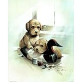 (16x20) 2 Puppies & Decoy (Painting) Art Print Poster