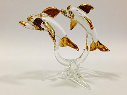 Figurine Animal Miniature Hand Blown Glass Dolphins.