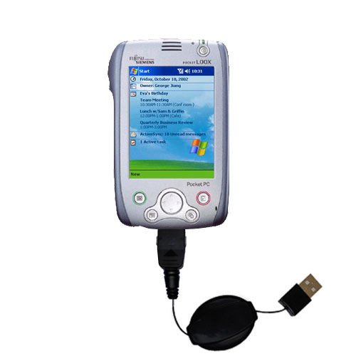 Retractable USB Cable for the Fujitsu Loox 600 610 with Power Hot Sync and Charge capabilities - uses Gomadic TipExchange Technology