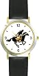 Horse and Rider of the Pony Express Horse - WATCHBUDDY&reg; DELUXE TWO-TONE THEME WATCH - Arabic Numbers - Black Leather Strap-Women's Size-Small
