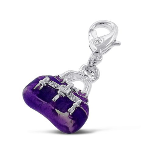 Addicting Charms 3d Purple Enamel Handbag for Bracelet or Pendant Necklace with Lobster Clasp