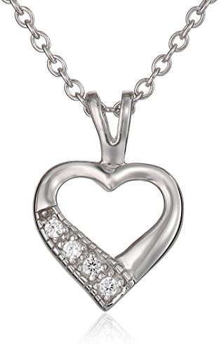 Children's Sterling Silver Open Heart with Cubic Zirconia Pendant Necklace, 15"