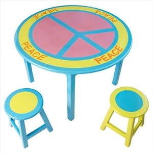 Peace Lounge Groovy Green and Purple Peace Table with 2 Stools
