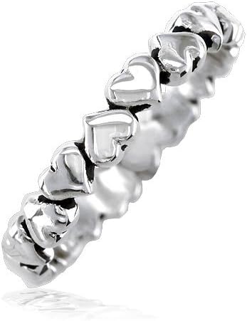 Thin Eternity Hearts Stacker Ring with Black, 3.5mm in 18k White Gold - size 11.5