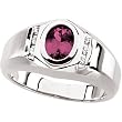 14K White Gold Man's Rhodolite Garnet and Diamond Ring