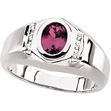 14K White Gold Man's Rhodolite Garnet and Diamond Ring