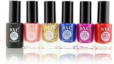 SXC Cosmetic 6 Gel Effect Nail Lacquer, No UV/LED Light Needed, Time to play Collection, Professional Quality &amp; Quick Dry, 14ml/0.47 Fluid Ounce Each, Perfect Gift For Holiday