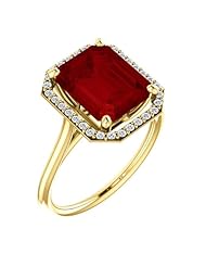 18K Yellow Gold 10.00x8.00mm Emerald Cut Chatham Created Ruby and Diamond Halo-Style Ring -- LIFETIME WARRANTY