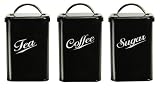 Kitchen & Housewares : Black 'Streamline' Enamel Metal Tea, Coffee and Sugar Canisters