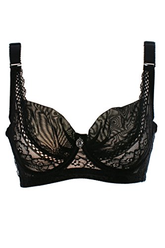 VamJump Women Sexy Sheer Lace Large Cup Transparent Bralette Bra