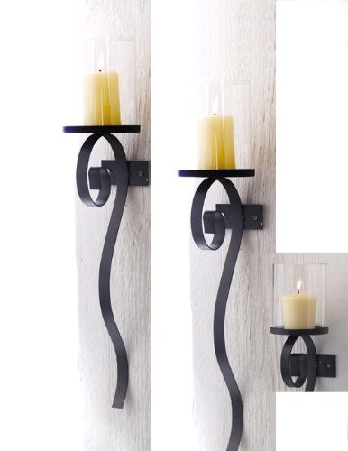 WANDHALTER KERZENLEUCHTER ITALY EISEN 52 CM IM 2ER SET SCHWARZ