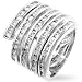 White Gold Rhodium Bonded Six-Coil Snake Ring with Channel Set CZ in Silvertone