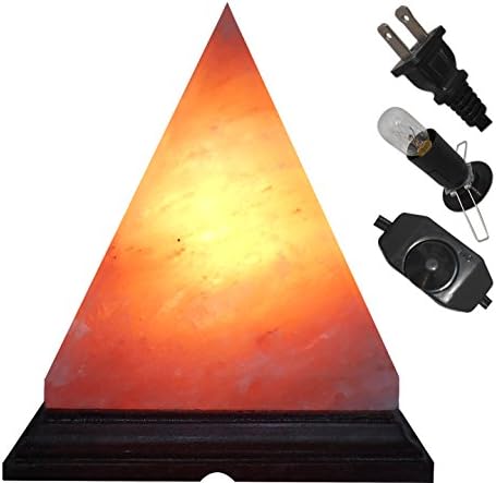 AMSkart - Salt Lamp Pyramid 7 X 6 X 6 Inch 5.5 lbs Himalayan Pyramid Salt Lamp W Dimmer UL Listed Cord 15 Watt Bulb W Wood Base Air Purifying Pink Salt Lamp W 100% Satisfaction Money Back Guarantee