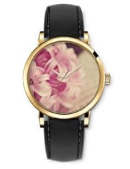 SPRAWL Aanalog Fashion Series Gold Ladies Watches of Genuine Black Leather Strap,Unique Wrist Watch for Women Girls Designed with roses flowers