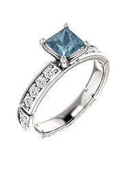 14K White Gold Princess Cut Blue and White Diamond Ring -- LIFETIME WARRANTY