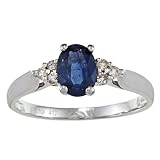 10k White Gold Genuine Blue Sapphire and Diamond Ring (1/8 TDW)