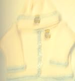 Knitted on Hand Knitting Machine Ivory Cotton Hand Crochet Finished with Blue Chenille Boys Cardigan Hat Set Trimmed with Teddy Bear Patch