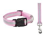  : 26 INCH - PINK - Reflective Stripe Safety Dog COLLAR & LEAD SET
