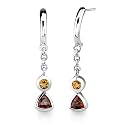 Round Trillion Citrine Garnet Dangling Earrings Sterling Silver
