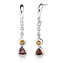 Round Trillion Citrine Garnet Dangling Earrings Sterling Silver