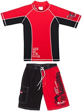 SunWay UPF 50+ Boys Rash Guard Short and Shorts swimsuit set UV Sun Protective (7-8 years)