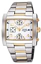 Pulsar Watch Chronograph Mens Quartz Square Dial Alarm Two Tone Finish PF3324