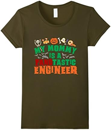 Women's My Mommy Is Fangtastic Engineer T-shirt, Halloween Shirt Large Olive