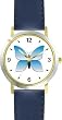 Blue Gradient Butterfly - JP Animal - WATCHBUDDY&reg; DELUXE TWO-TONE THEME WATCH - Arabic Numbers - Blue Leather Strap-Size-Women's Size-Small