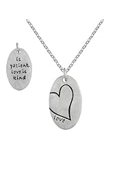 Sterling Silver Reversible Oval Love Pendant with Chain
