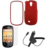 GTMax Red Hard Rubberized Snap On Case + Clear LCD Screen Protector + Car C ....