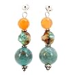 Blue Agate Gemstone and Czech Glass Dangle Post Earrings with Bali Sterling Silver Accents Beads, #7477