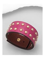 Deep Pink Leather Bracelet In White Base
