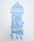 New TheDapperTie Girl's Peruvian Pom-Pom 3-Piece Blue Color Glove, Hat & Scarf Set WNTSET13