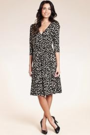 Crossover V Neck Clover Print Mock Wrap Dress