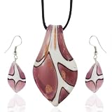 Pugster Subtle Red And White Teardrop Pendant Murano Glass Jewelry Set