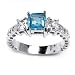 Absolutely Stunning Solid Sterling Silver Cubic Zirconia Rhodium Plated Ring with Square Blue Topaz Semi-Precious Center Stone