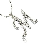 Clear Crystal Initial Letter Pendant Necklace Fashion Jewelry -- Many Letters To Choose From, Letter-M