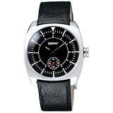 DKNY NY1312 Gents Analogue Watch, Stainless Steel Case, Black Dial with Separate Seconds Dial & Black Leather Strap