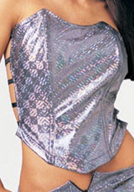 Vinyl Hologram Bustier Sexy Lingerie Intimate Apparel with Strappy Back