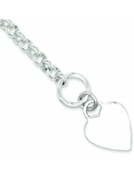 Genuine .925 Sterling Silver Polished Heart Bracelet 33.4 Grams 8.5 Inch Length. 100% Satisfaction Guaranteed.