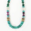 Southwestern Blue Turquoise Gemstone Bead, Sterling Silver and Gold 30" Necklace by Native American Artist Tommy Singer, #7682