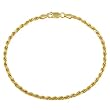 18k Yellow Gold Plated Sterling Silver 060-Gauge Diamond-Cut Rope Chain Anklet, 9