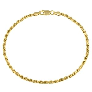18k Yellow Gold Plated Sterling Silver 060-Gauge Diamond-Cut Rope Chain Anklet 9"