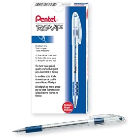 Pentel R.S.V.P. Ball Point Pen, 1.0 Millimeter Medium Tip, Blue Ink, Box of 12 (BK91-C)